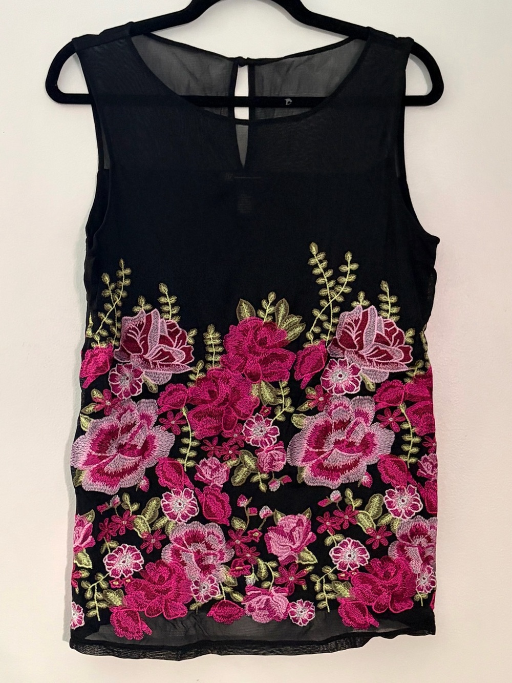 INC International Concepts Women’s Black Embroidered Sheer Lined Blouse Sz L